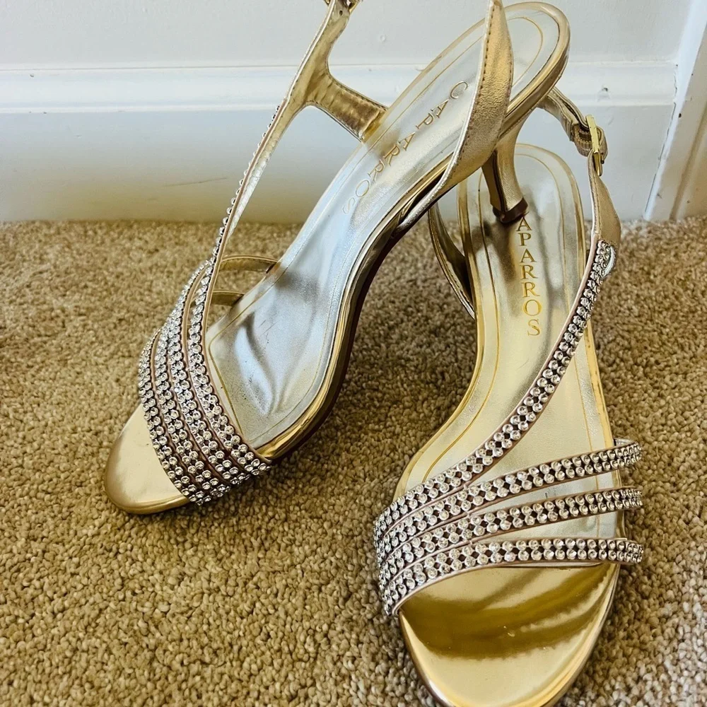 Gold Strappy Women's Caparross Bethany heels size 7.5 new with box